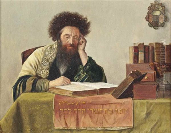 A Rabbi Reading The Talmud Oil Painting by Isidor Kaufmann