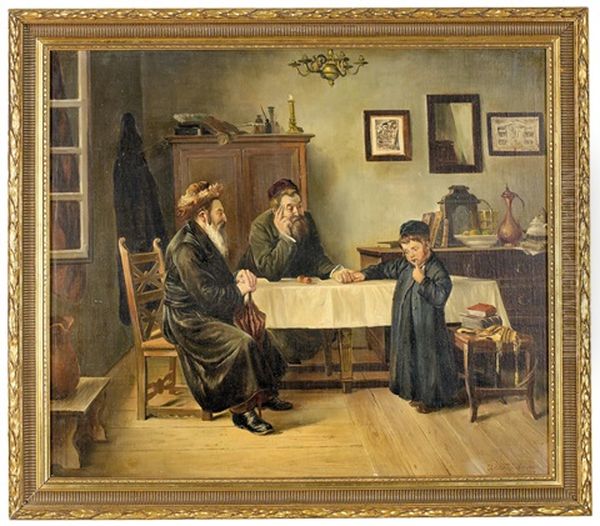 Der Besuch Des Rabbi Oil Painting by Isidor Kaufmann