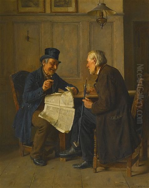 The Day's News Oil Painting by Isidor Kaufmann