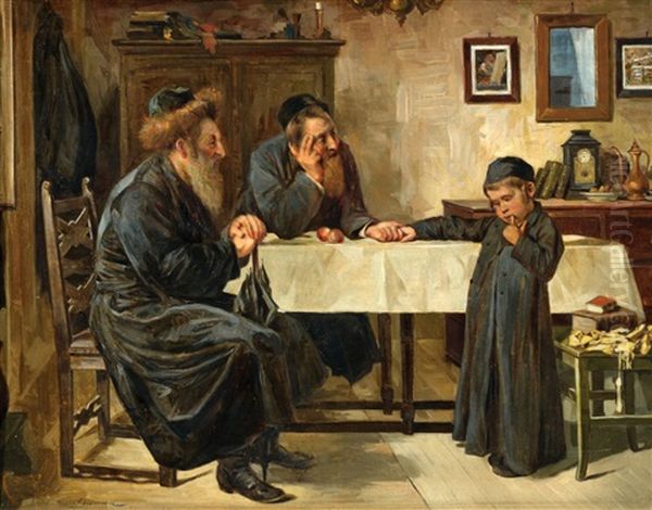 Two Rabbis And A Child Oil Painting by Isidor Kaufmann