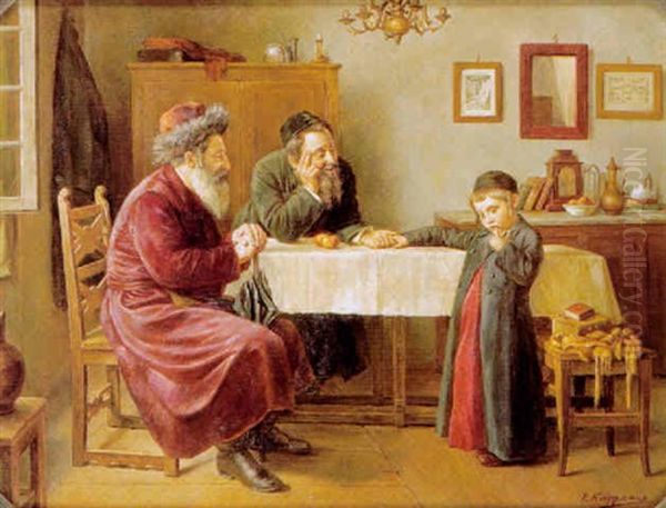 Der Besuch Des Rabbi Oil Painting by Isidor Kaufmann