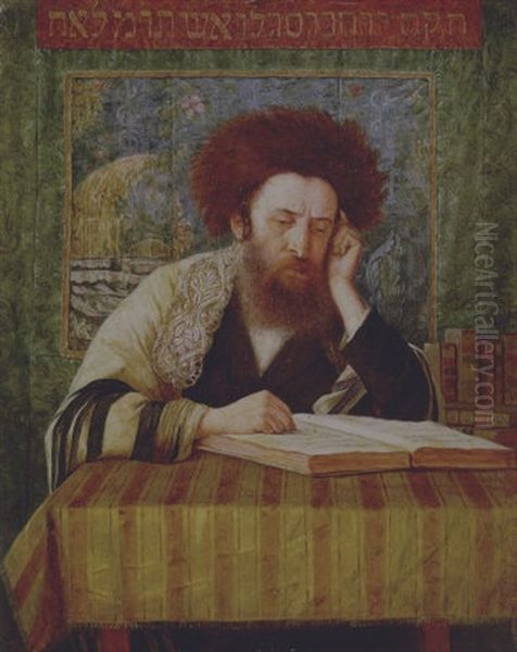 Rabbi Studying Oil Painting by Isidor Kaufmann