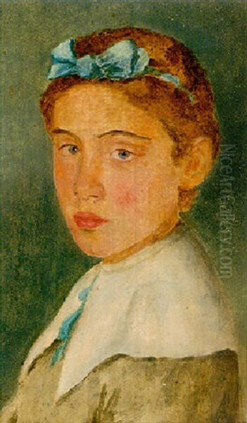 Portrait Of A Young Woman (artist's Daugther Marie Pauline At Age 15 Years?) Oil Painting by Isidor Kaufmann