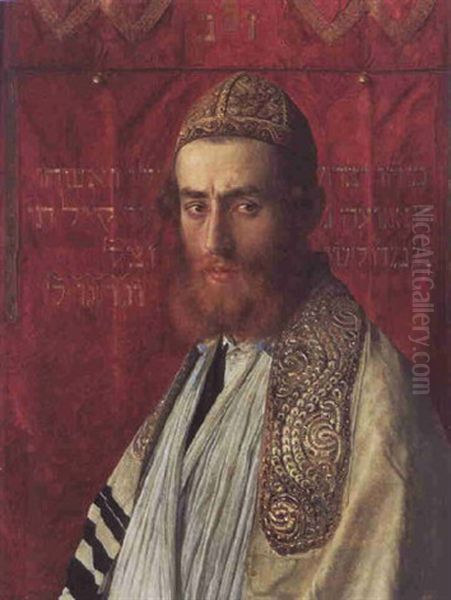 Portrait Of A Rabbi Wearing A Kittel And Tallith Oil Painting by Isidor Kaufmann