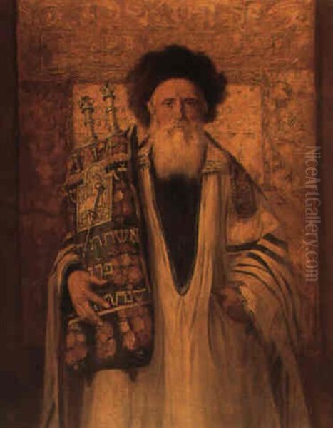 A Portrait Of A Rabbi Holding The Torah by Isidor Kaufmann