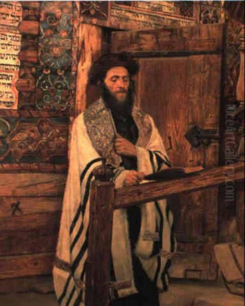 Rabbi In Front Of The Wooden Synagogue Of Jablonow Oil Painting by Isidor Kaufmann