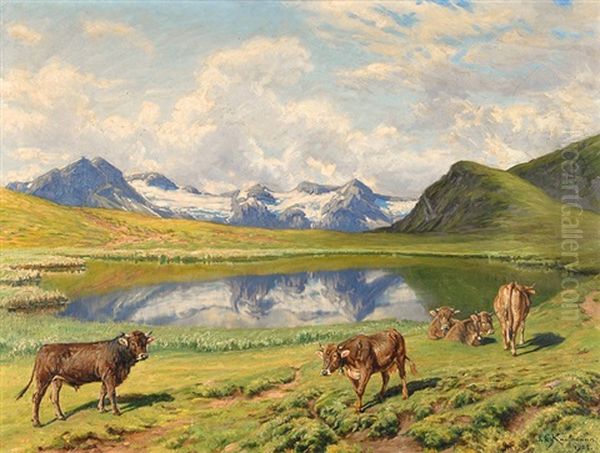 Bergsee Auf Bolgenalp Am Schwalmis Oberhalb Des Isentales Oil Painting by Joseph Klemens Kaufmann