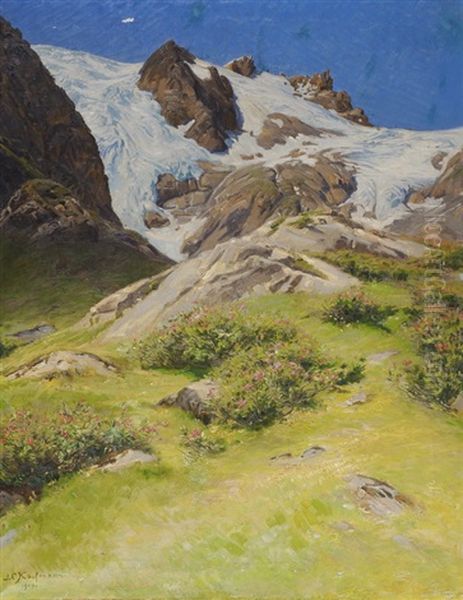 Sommerliche Gebirgslandschaft Mit Gletscher Oil Painting by Joseph Klemens Kaufmann