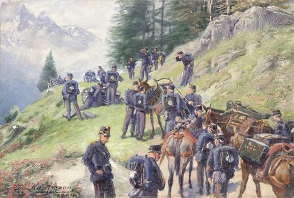 Schweizer Gebirgsartillerie Beim Einrichten Einer Stellung Oil Painting by Joseph Klemens Kaufmann