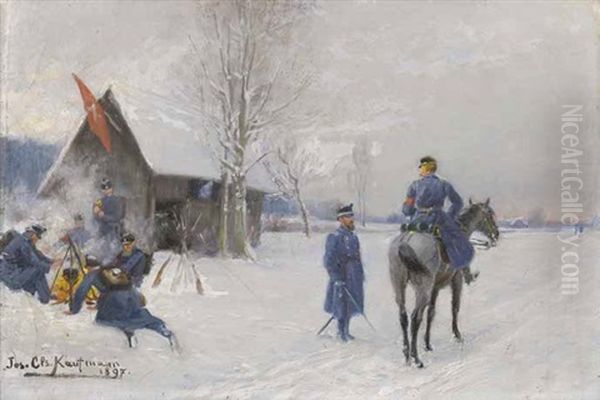 Soldaten Im Wintereinsatz - Ordonnanz 1861 Oil Painting by Joseph Klemens Kaufmann