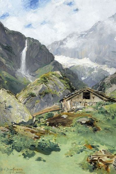 Mein Hotel Auf Der Kuhplankenalp Mit Faulenbachfall Oil Painting by Joseph Klemens Kaufmann