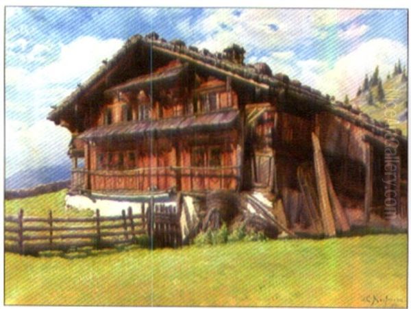 Bauernhaus In Unterschachen Oil Painting by Joseph Klemens Kaufmann