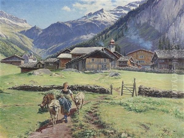 Blick Auf Das Sommerliche Unterschachen Oil Painting by Joseph Klemens Kaufmann