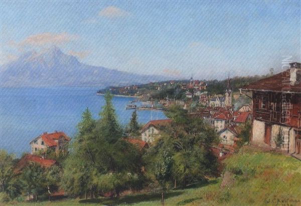 Blick Auf Weggis Und Den Pilatus Oil Painting by Joseph Klemens Kaufmann