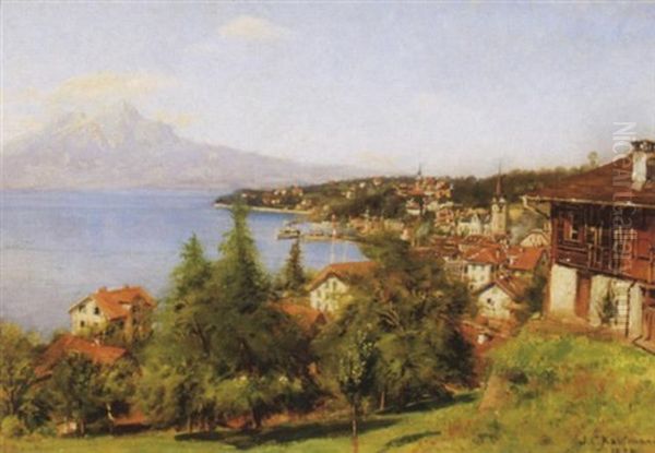 Blick Auf Weggis Und Den Pilatus Oil Painting by Joseph Klemens Kaufmann