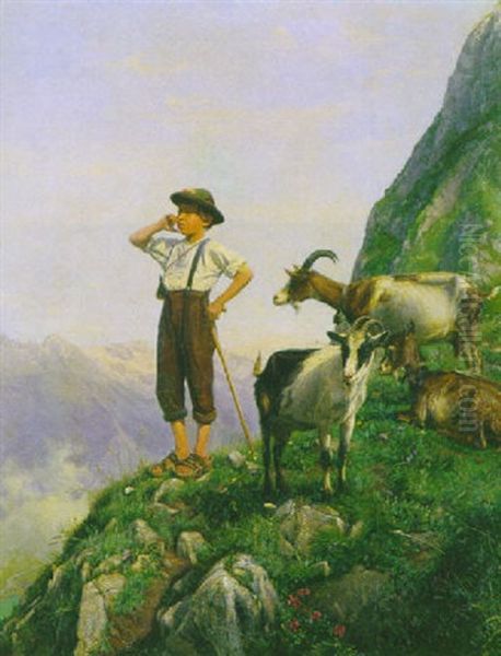 Junger Innerschweizer Ziegenhirte Im Gebirge Oil Painting by Joseph Klemens Kaufmann