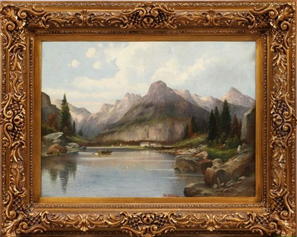 Lake Landscape With Mountains Oil Painting by Karl Kaufmann