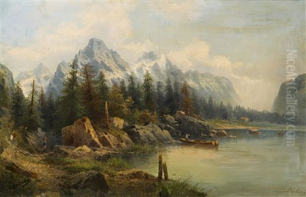 Alpine Landscape Oil Painting by Karl Kaufmann