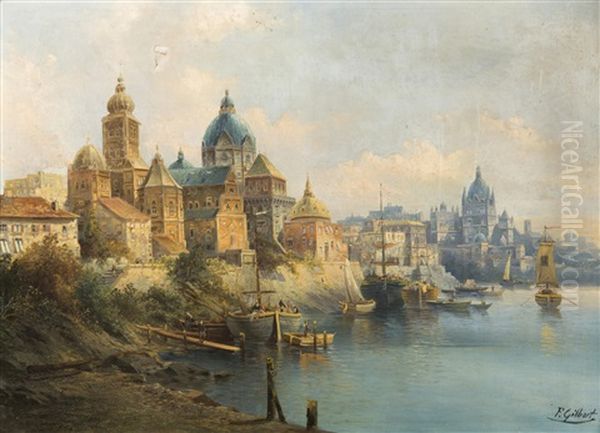 A Port Town Oil Painting by Karl Kaufmann