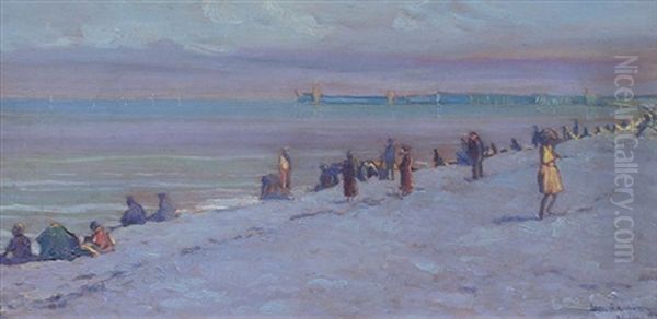 La Plage A Dieppe Oil Painting by Leon Kamir Kaufmann