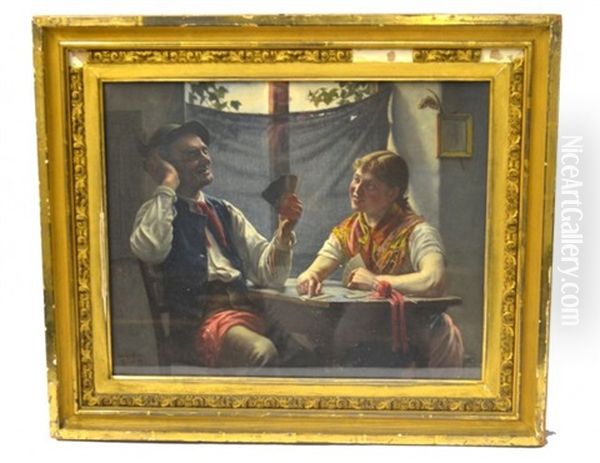 German Painting By Max Kaufmann With Glass Frame Oil Painting by Max Kaufmann