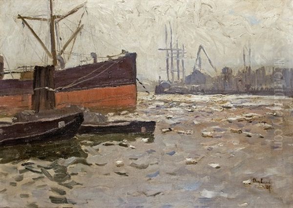 Industrial Port Oil Painting by August Kaul