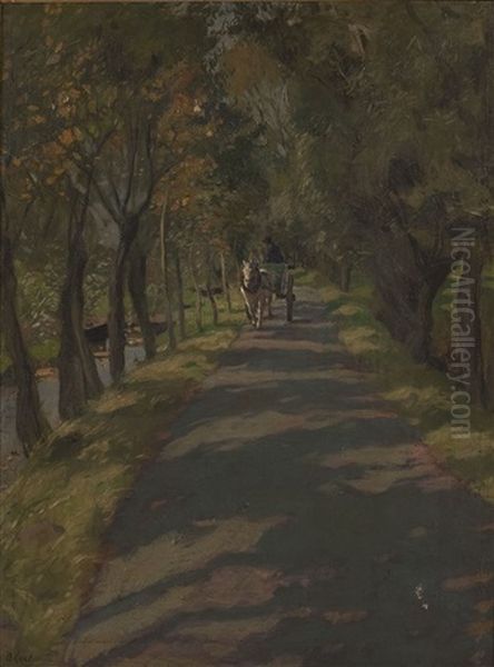 Kutschfahrt Auf Waldweg Oil Painting by August Kaul