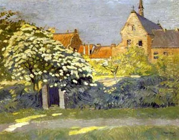 Village Church And Gardens, Dusseldorf Oil Painting by August Kaul