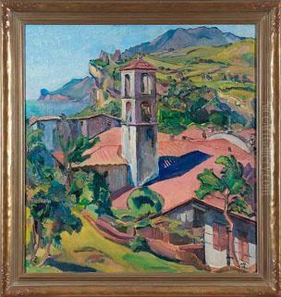 Oberitalienische Landschaft Mit Kapelle An Einem See Oil Painting by Max Bauer