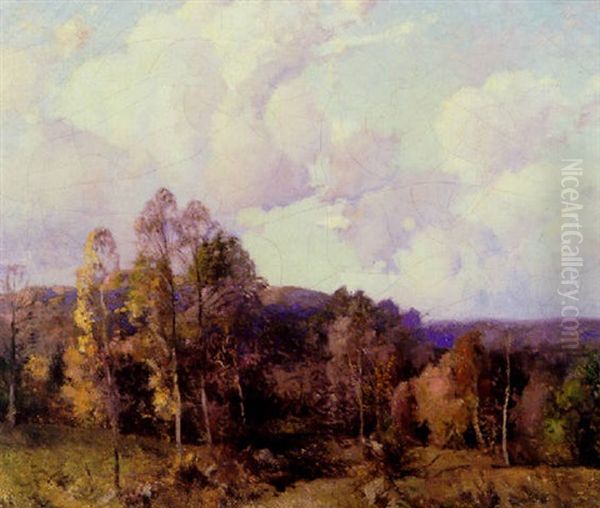 Autumn Landscape With Billowing Clouds Oil Painting by William Jurian Kaula