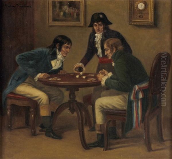 Beim Wurfelspiel - Biedermeierliche Genreszene Aus Der Franzosenzeit Oil Painting by Anton Kaulbach