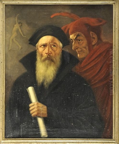 Faust Mit Mephisto U. (traum)tanzerin Im Hintergrund Oil Painting by Anton Kaulbach