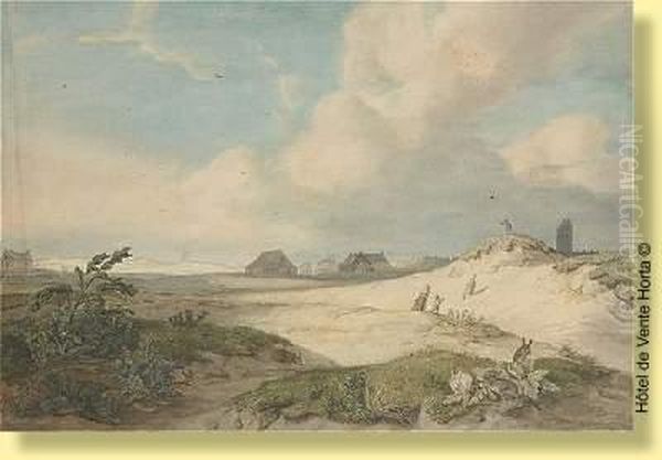 Personnages Dans Les Dunes Avec Lapins Oil Painting by Nicolaas Bauer