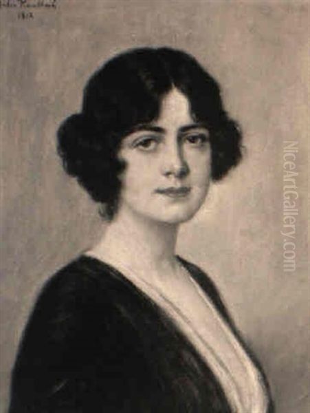 Portrait Einer Schwarzhaarigen Jungen Frau Oil Painting by Anton Kaulbach