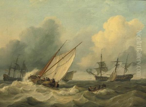 Shipping Off The Coast Of Franeker Oil Painting by Nicolaas Bauer