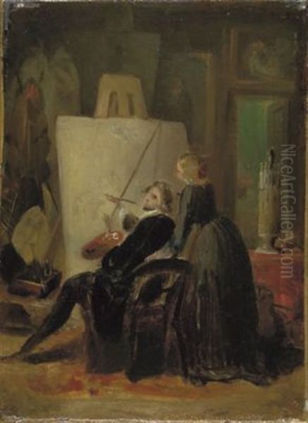 Der Kunstler Mit Seiner Frau Vor Der Staffelei Oil Painting by Friedrich Kaulbach