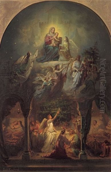 Eine Weihnachtsallegorie Oil Painting by Friedrich Kaulbach