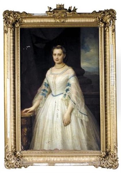 Portrait Of A Young Lady, Princess Friederike(?) - Portrat Einer Jungen Dame, Prinzessin Friederike(?) Oil Painting by Friedrich Kaulbach