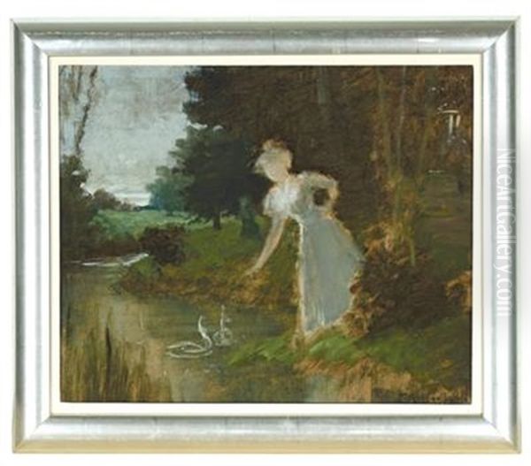 Dame Am Weiher Oil Painting by Friedrich August von Kaulbach