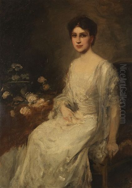 Sitzende Dame Im Weisen Kleid Oil Painting by Friedrich August von Kaulbach