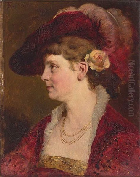 Portrait Einer Dame Im Historischen Habit Oil Painting by Friedrich August von Kaulbach