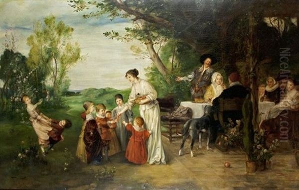 Ein Maientag, In Einer Laube Unter Baumen Oil Painting by Friedrich August von Kaulbach