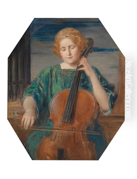 Madchen Mit Cello Oil Painting by Friedrich August von Kaulbach