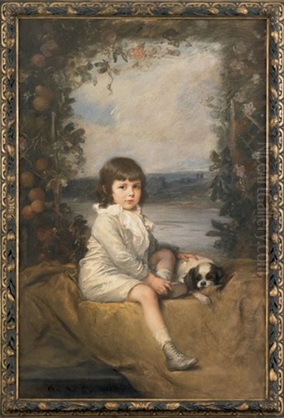 Untitled (portrait Of A Young Boy And His Dog) Oil Painting by Friedrich August von Kaulbach