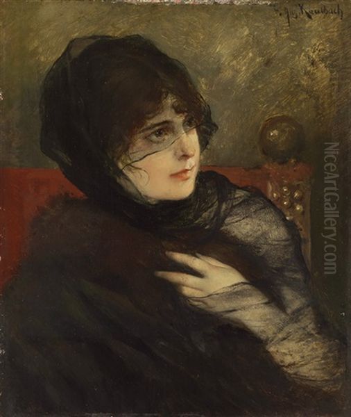 Bildnis Einer Jungen Frau In Schwarz Oil Painting by Friedrich August von Kaulbach