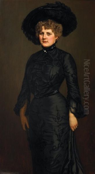 Portrat Einer Eleganten Dame Im Schwarzen Kleid Oil Painting by Friedrich August von Kaulbach