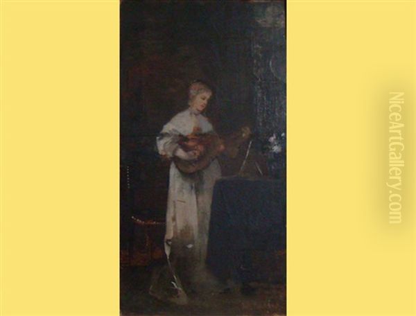 Frau Mit Mandoline Oil Painting by Friedrich August von Kaulbach