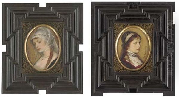 Studies Of Maidens (pair) Oil Painting by Friedrich August von Kaulbach