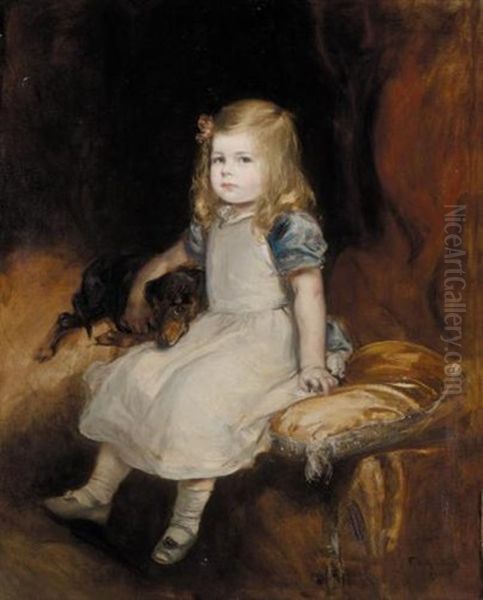 Ein Madchen Mit Ihrem Hund Oil Painting by Friedrich August von Kaulbach