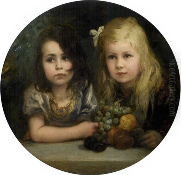 Doppelbildnis Zwier Madchen Oil Painting by Friedrich August von Kaulbach